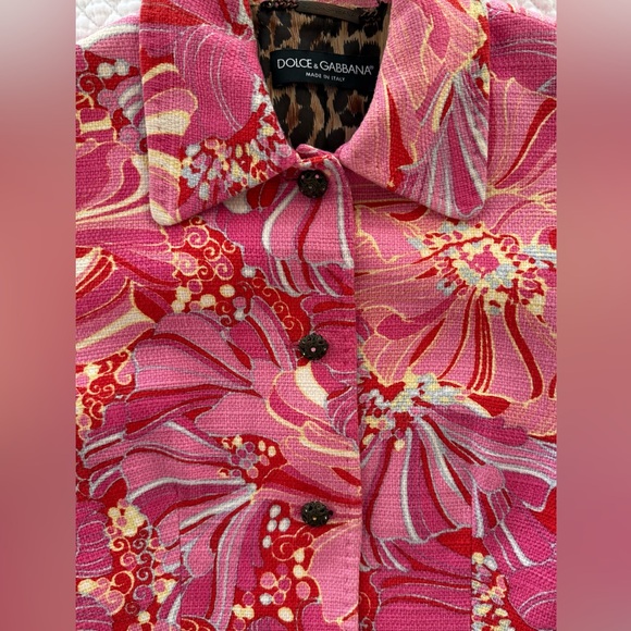 Vintage Dolce & Gabbana Pink Hibiscus Floral Blazer Cotton Linen IT 40 US 4 - Picture 7 of 15